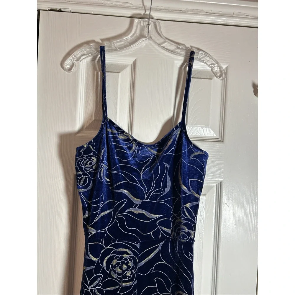 Uptown Blue‎ and Gold Sparkle Jumper Womens Size L Velour Velvet